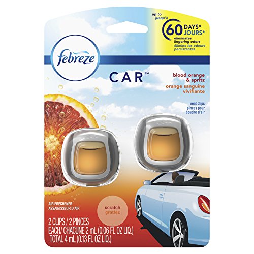 Febreze Car Vent Clip Air Freshener, Odor Eliminator for Up to 30 Days Freshness, 2 Clips (Blood Orange & Spritz)
