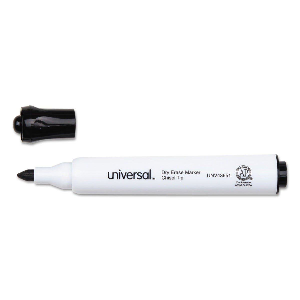 Universal UNV43651 Broad Chisel Tip Dry Erase Marker - Black (1 Dozen)