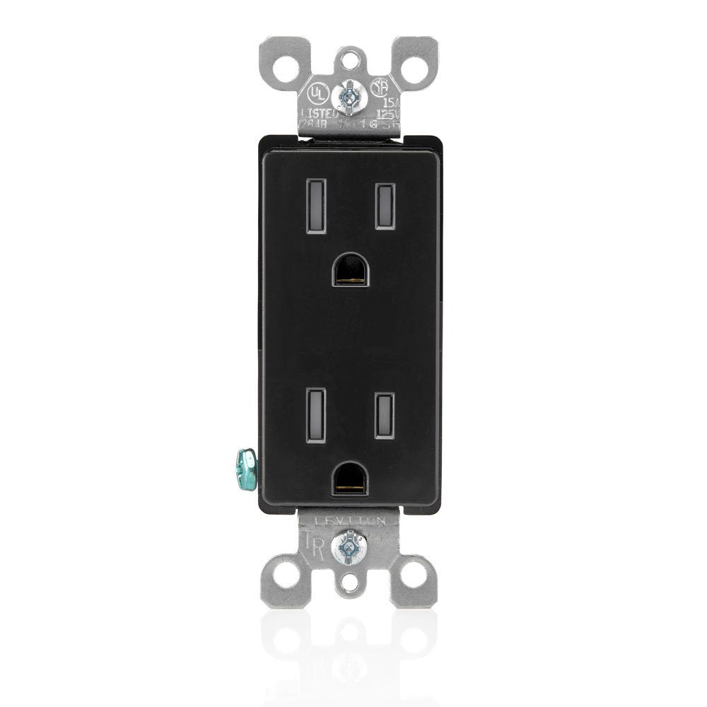 Leviton 15 Amp Decora Tamper-Resistant Duplex Electrical Wall Outlet, T5325-E, Black