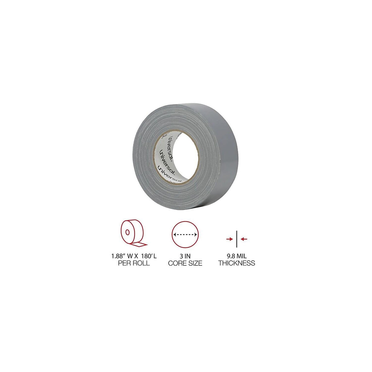 Universal UNV20048G 3 in. Core 1.88 in. x 60 yds. General-Purpose Duct Tape - Silver (1-Roll)