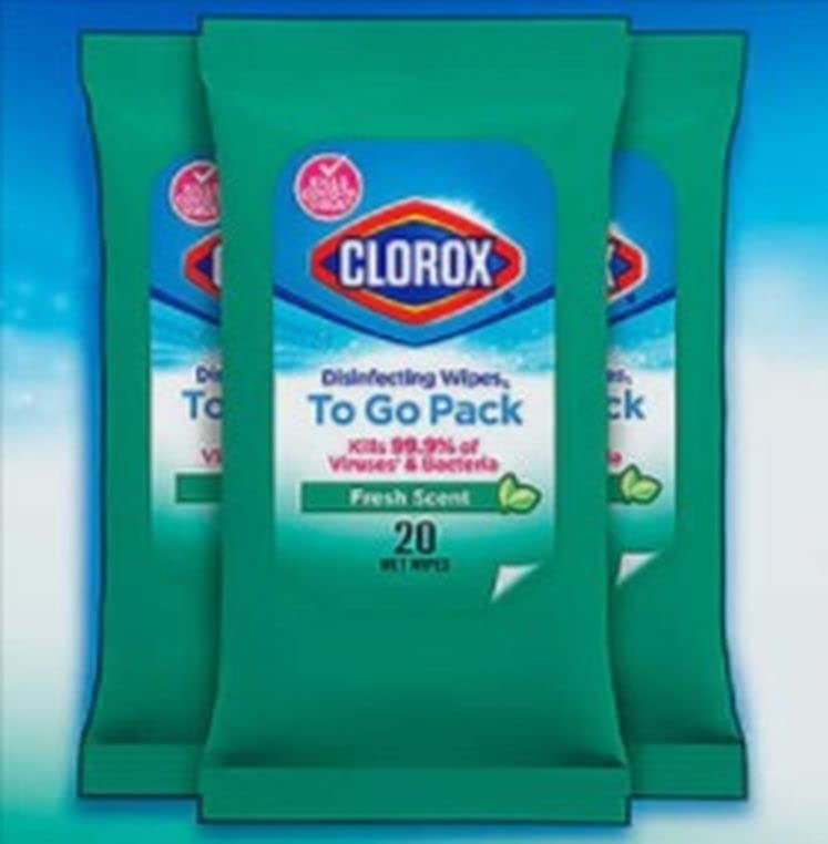 Clorox Disinfecting On The Go Travel Wipes, Fresh Scent, 20 Count, Pack of 18-360 Wipes Total