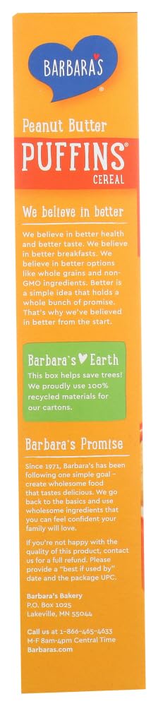 Barbaras Puffins Cereal - Peanut Butter - 6 Boxes (11 oz ea)