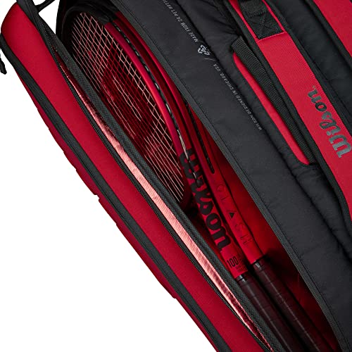 WILSON Clash V2 Super Tour Tennis Racket Bag - Red/Black, Holds up to 15 Rackets