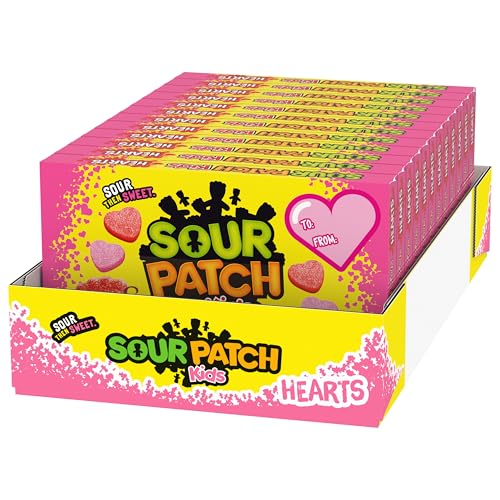 SOUR PATCH KIDS Soft & Chewy Valentines Day Candy Hearts, Bulk Candy, 12 - 3.1 oz Boxes