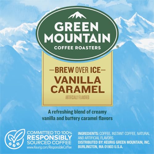 Green Mountain Coffee Roasters ICED Vanilla Caramel, Single Serve Keurig K-Cup Pods, Flavored Iced Coffee, 12 Count