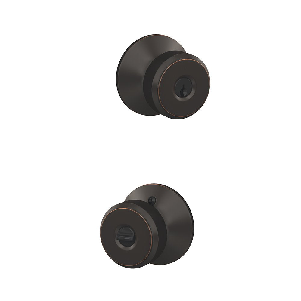 SCHLAGE F51A BWE 716 Bowery Knob Keyed Entry Lock, Aged Bronze