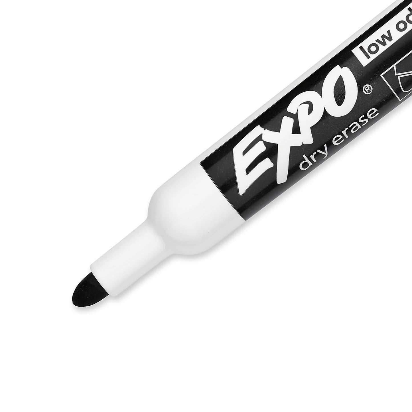 EXPO® Low-Odor Dry-Erase Markers, Bullet Tip, Black/White Barrel, Black Ink, Pack Of 4 Markers