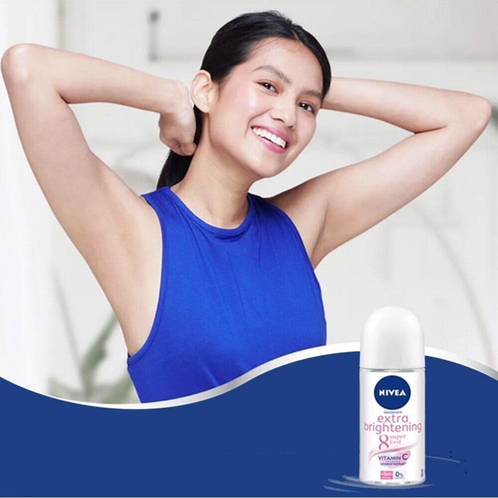 Nivea Extra Brightening 8 Super Food, Vitamin C Collagen Booster Underarm Roll on Deodorant, Size 50 ml, 1.69 Oz (Pack Of 2)
