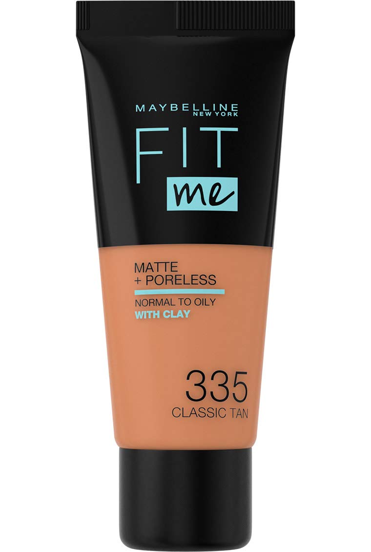 Maybelline Fit Me Foundation, Medium Coverage, Blendable With a Matte and Poreless Finish, For Normal to Oily Skin, Shade: 335 Classic Tan, 30ml
