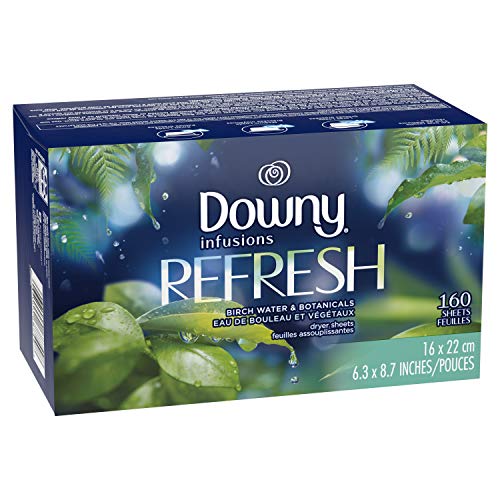 Downy Infusions Fabric Softener Dryer Sheets, Refresh, Birch Water & Botanicals 160 count