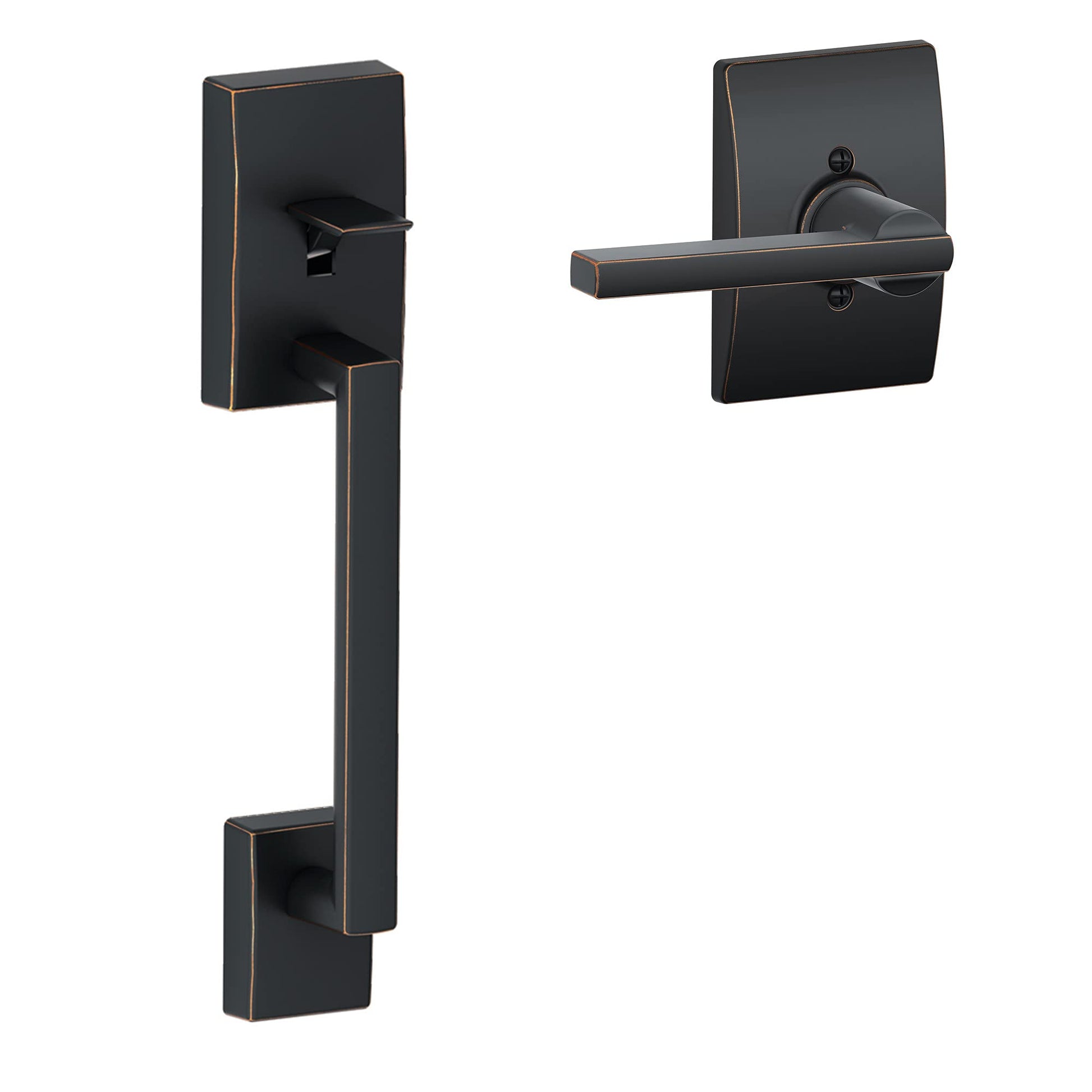 Schlage FE285 CEN 716 LAT CEN Century Front Entry Handleset with Latitude Lever, Lower Half Grip, Aged Bronze