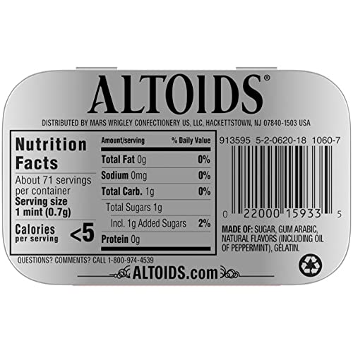 ALTOIDS Curiously Strong Breath Mints, Individual Packs, 1.76-Ounce Tins - Cinnamon - Peppermint - Spearmint - Wintergreen - Great For Holidays, Parties, Gifts & More! (Peppermint - 1.76 Ounce, 6)