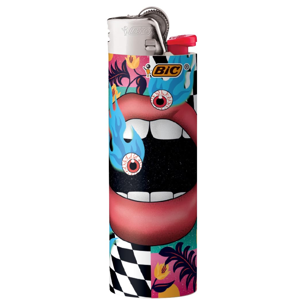 BIC Maxi Pocket Lighter, Special Edition Prismatic Collection, Assorted Unique Lighter Designs, 50 Count Tray of Lighters