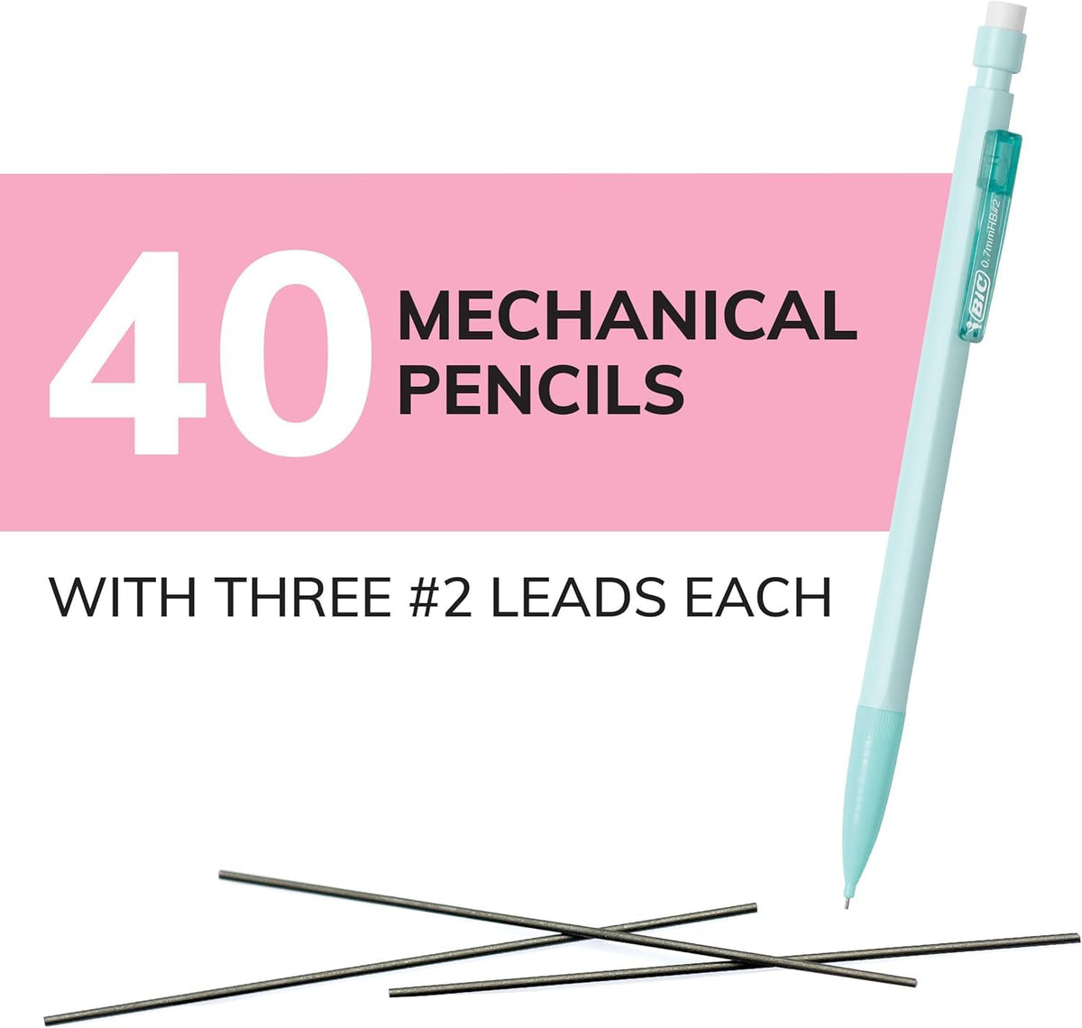 BIC Xtra Smooth Mechanical Pencil with Erasers, 0.7 mm Point, Refillable, 40-Count Pack