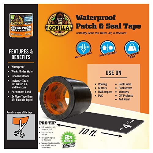 Gorilla Waterproof Patch & Seal Tape 4" x 10' Black, (Pack of 2)