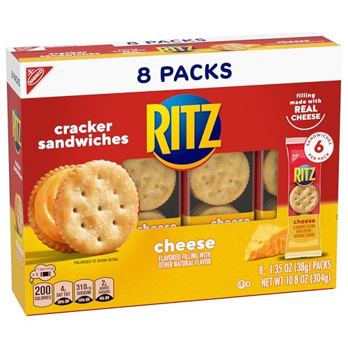 RITZ Cheese Sandwich Crackers, Lunch Snacks, 112 Snack Packs (14 Boxes, 6 Crackers Per Pack)