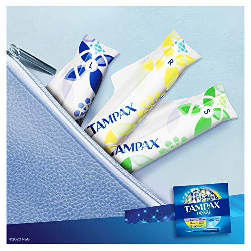 Tampax Pearl Plastic Tampons, Mutlipack, Light/Regular/Super Absorbency, Unscented, 50 Count (Packaging May Vary)