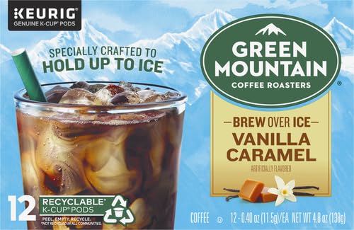 Green Mountain Coffee Roasters ICED Vanilla Caramel, Single Serve Keurig K-Cup Pods, Flavored Iced Coffee, 12 Count