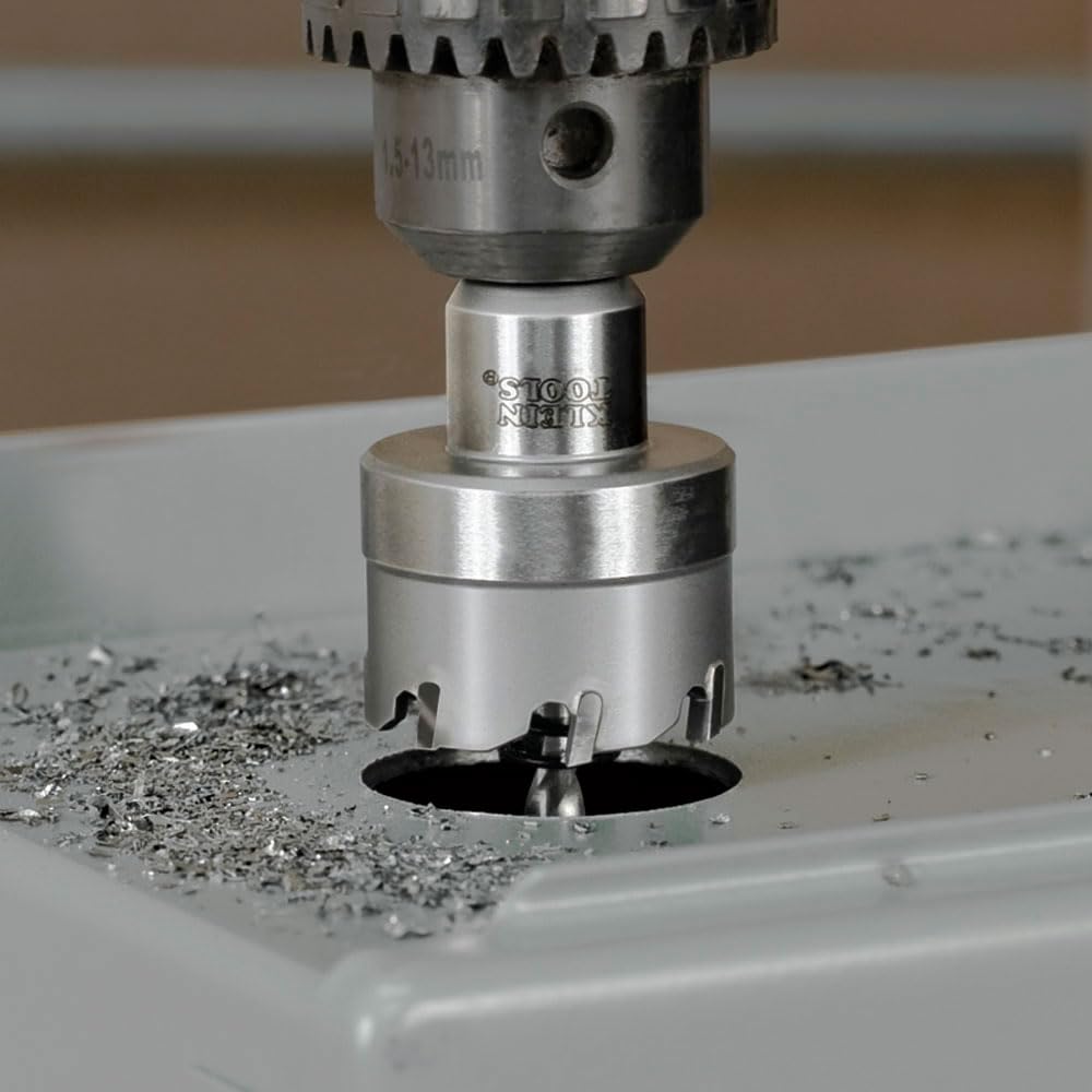 Klein Tools 31856 Heavy Duty Hole Cutter, 1-1/8-Inch Carbide Hole Cutter Cuts Stainless Steel, Mild Steel, Iron, and Copper