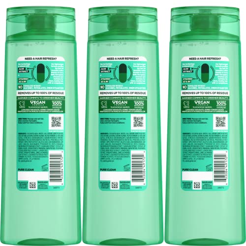 Garnier Fructis Pure Clean Purifying Shampoo, Silicone-Free, 12.5 Fl Oz, 3 Count (Packaging May Vary)