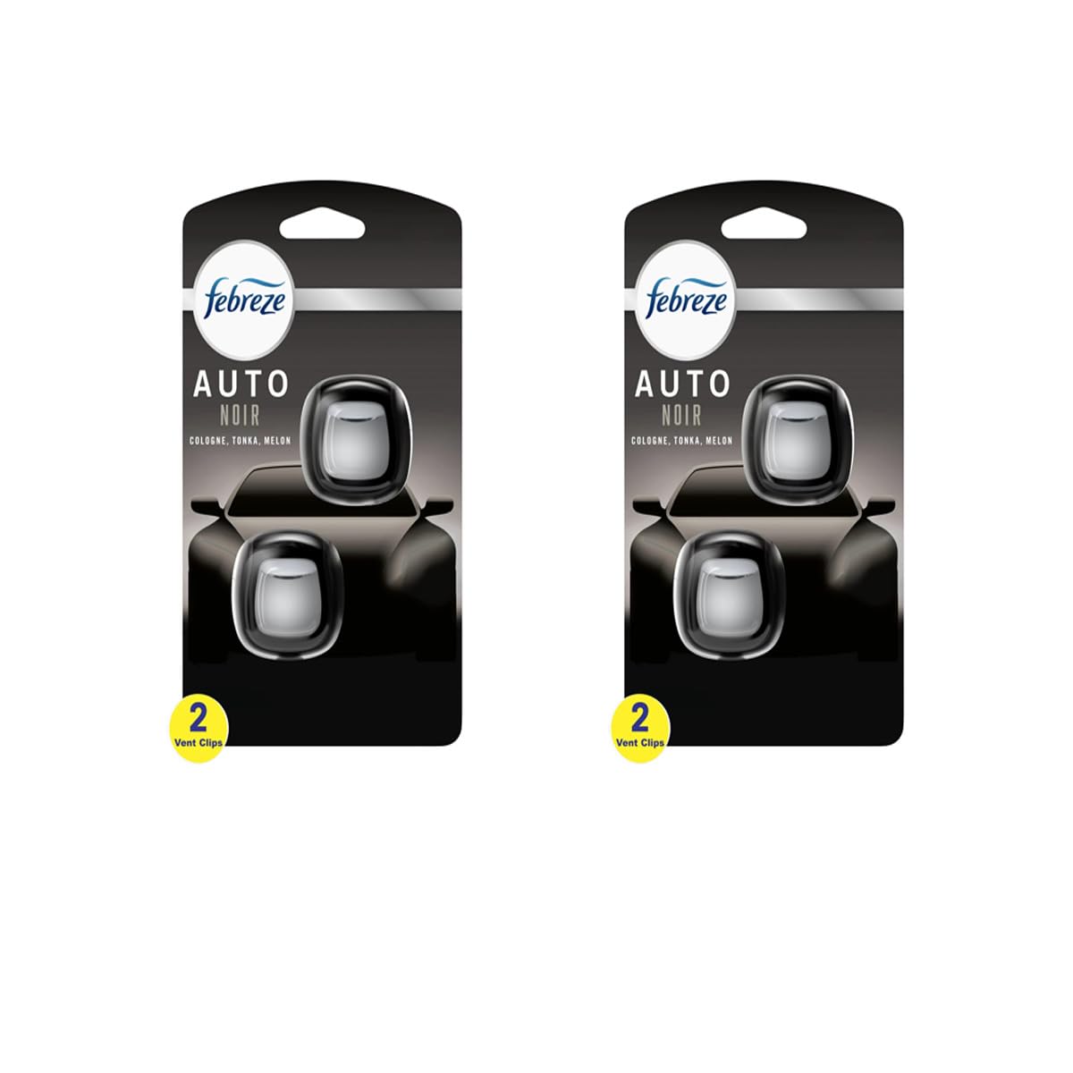 Febreze Vent Clip Car Air Freshener, Odor Eliminator, Auto Noir Scent, 4 Clips (2 Packs)