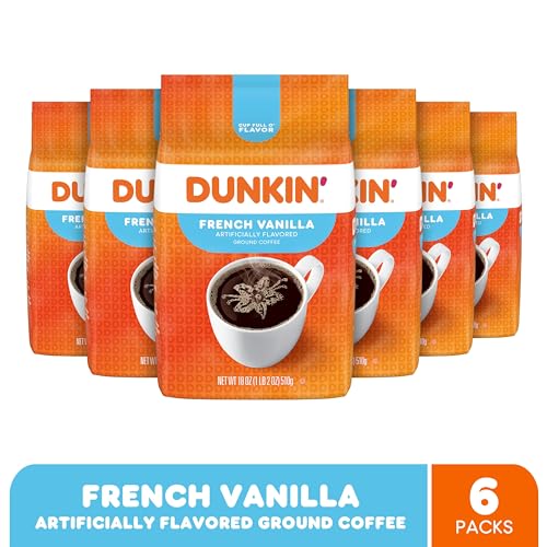 Dunkin' French Vanilla Flavored Ground Coffee, 18 Ounce (Pack of 6)