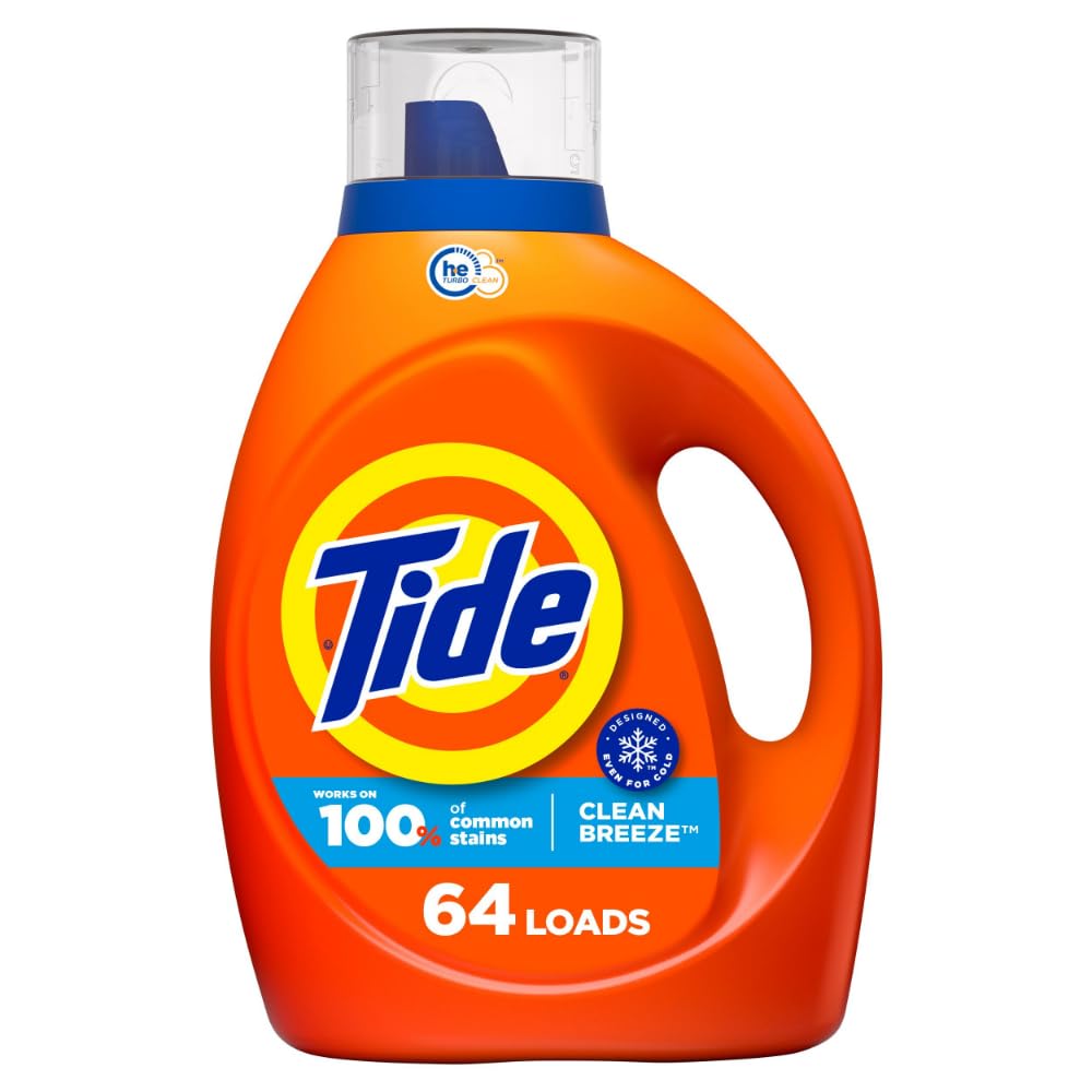 Tide Liquid Laundry Detergent, Clean Breeze Scent, 80 fl oz, 64 Loads, Boosted Clean Even in Cold Water with Concentrated Washing Soap