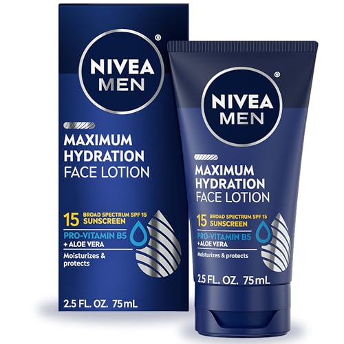NIVEA MEN Maximum Hydration Face Lotion, Face Lotion with Broad Spectrum SPF 15 Sunscreen for Men, 4 Pack of 2.5 Fl Oz Tubes