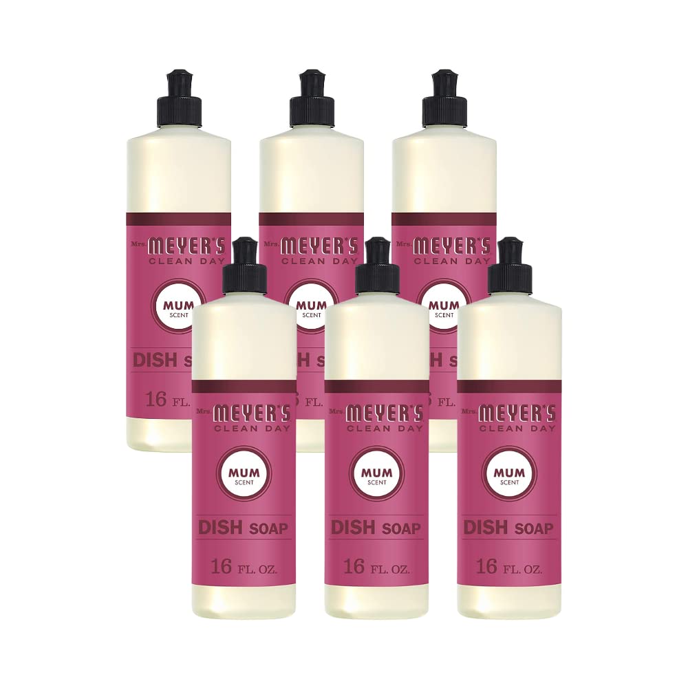 Mrs. MEYER'S Clean Day Liquid Dish Soap, Biodegradable Formula, Mum,16 Fl Oz. (Pack of 6)