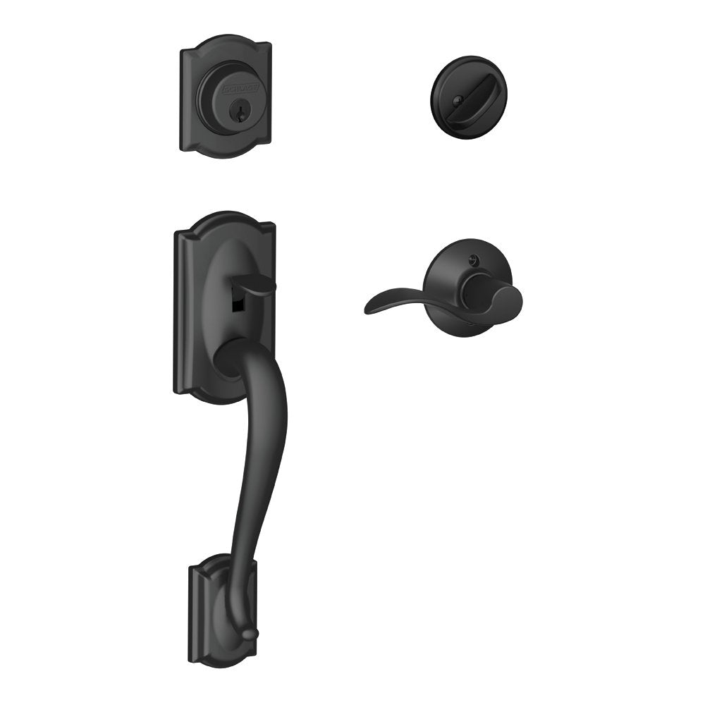 Schlage Camelot Single Cylinder Handleset and Right Hand Accent Lever, Matte Black (F60 CAM 622 Acc RH)