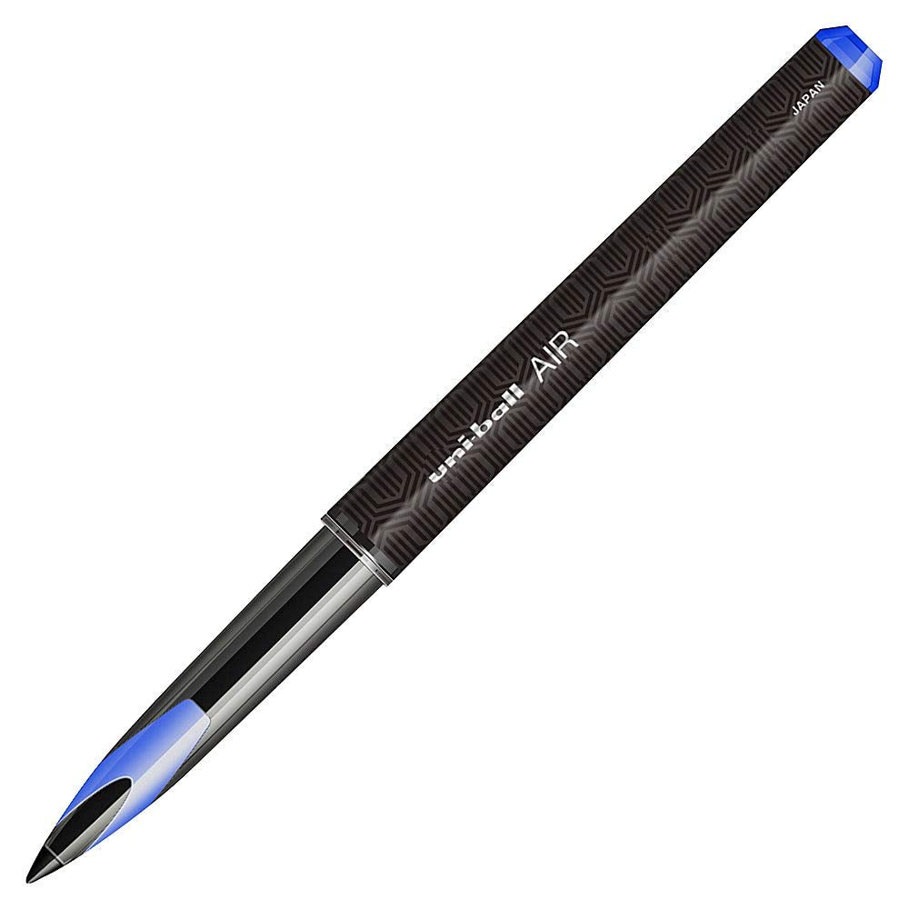 uniball Air Porous Roller Ball Pen, Stick, Medium 0.7 Mm, Blue Ink, Black Barrel, Dozen