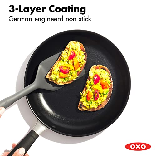 OXO Good Grips 11" Frying Pan Skillet, 3-Layered German Engineered Nonstick Coating, Stainless Steel Handle with Nonslip Silicone, Induction Suitable, Black