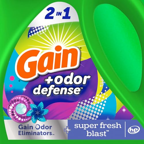 Gain + Odor Defense Liquid Laundry Detergent, Super Fresh Blast Scent, 88 Oz, 61 Loads, HE Compatible