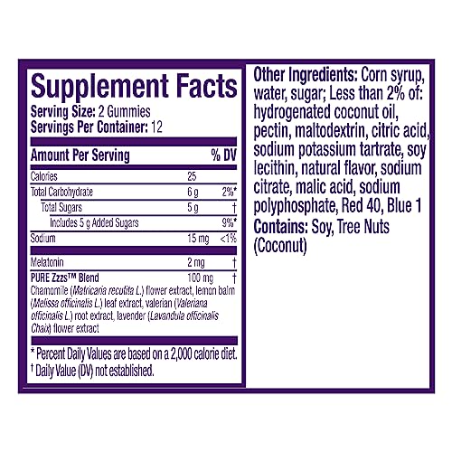 ZzzQuil PURE Zzzs Melatonin Sleep Aid Gummies, Helps You Fall Asleep Naturally, Wildberry Vanilla Flavor, Chamomile Lavender & Valerian Root, 1mg per gummy, 24 Count