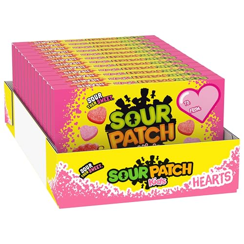 SOUR PATCH KIDS Soft & Chewy Valentines Day Candy Hearts, Bulk Candy, 12 - 3.1 oz Boxes