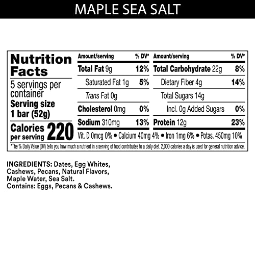 RXBAR Protein Bars, 12g Protein, Gluten Free Snacks, Maple Sea Salt (6 Boxes, 30 Bars)