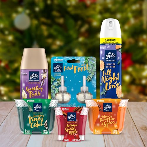 Glade Candle Fall Night Long, Fragrance Candle Infused with Essential Oils, Air Freshener Candle, 3-Wick Candle, 6.8oz, 3 Count