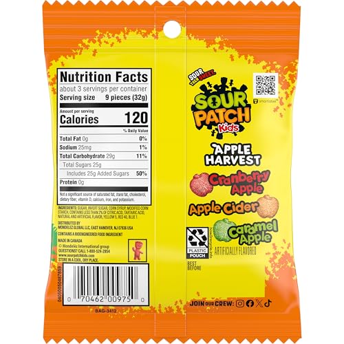 SOUR PATCH KIDS Apple Harvest Soft & Chewy Candy, Bulk Candy, 12-3.58 oz Bags
