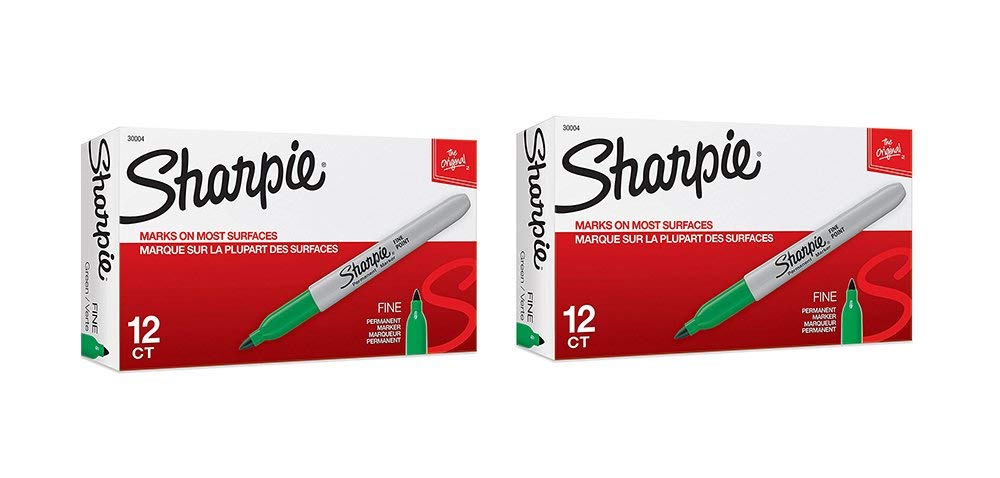 Sharpie Permanent Markers, Fine Point Green, 2 packs of 12 Total of 24