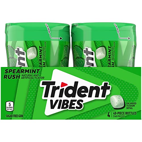 Trident Vibes Spearmint Rush Sugar-Free Chewing Gum, 4 Bottles of 40 Pieces (160 Total Pieces)