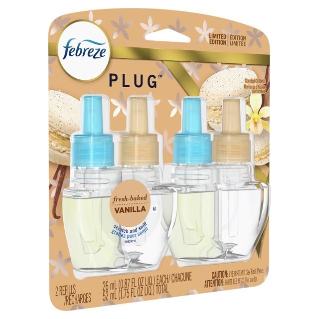 Febreze Plug Air Freshener Refills, Limited Edition Fresh-Baked Vanilla Scent, (2 Count, 1.75 Oz)