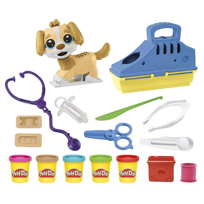 Play-Doh Care 'n Carry Vet Playset for Kids 3 Years and Up with Toy Dog, Storage, 10 Tools, and 5 Modeling Compound Colors, Non-Toxic