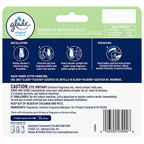 Glade PlugIns Refills Air Freshener, Scented and Essential Oils for Home and Bathroom, Bamboo & Bliss, 3.35 Fl Oz, 5 Count