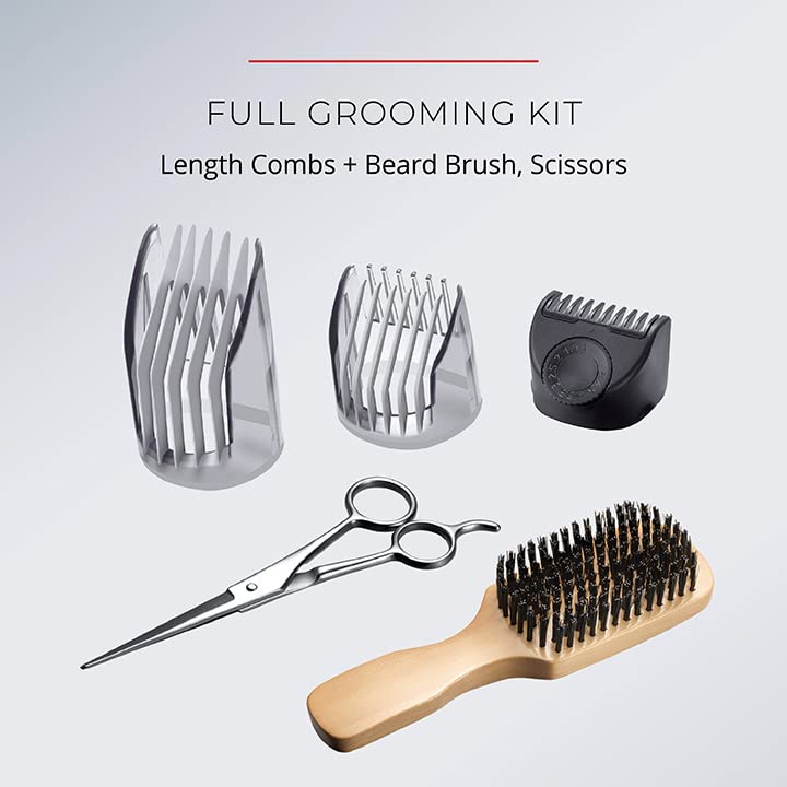 RemingtonÂ® â€˜The Beardsmanâ€™ Beard Trimmer for Men, Ultimate Precision Full Beard Grooming Kit and Hair Clippers, with 3 Adjustable Combs, Scissors, and Brush, Black