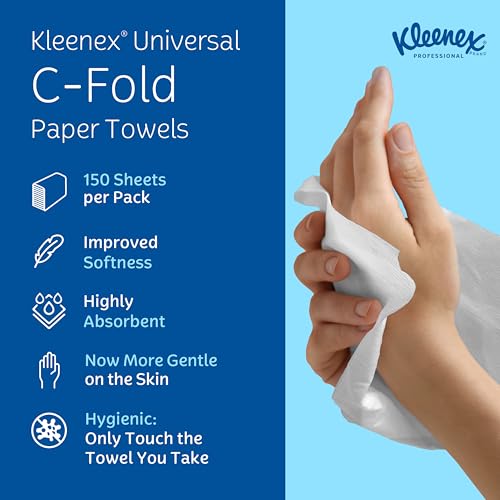Kleenex Professional C-Fold Folded Paper Towels, Bulk (01500), Absorbent, White (150 Sheets/Pack, 16 Packs/Case, 2,400 Sheet Total)