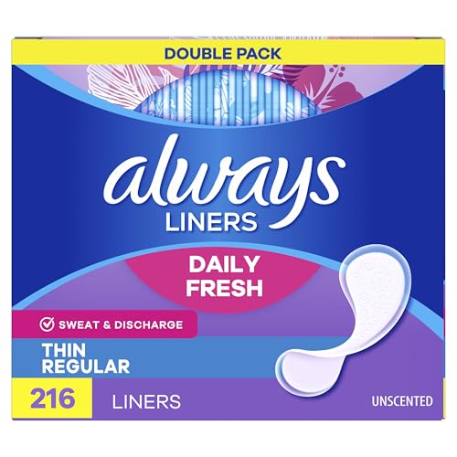 Always Daily Fresh Thin Liners, Regular Absorbency, Unscented Panty Liners, 216 Count