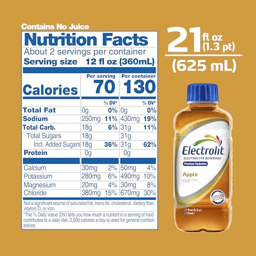Electrolit Hydration Electrolyte Drinks, Sports Beverages with Electrolytes, Magnesium, Calcium & Potassium, Recovery Drink for Post Workout, 12 Pack (Apple)