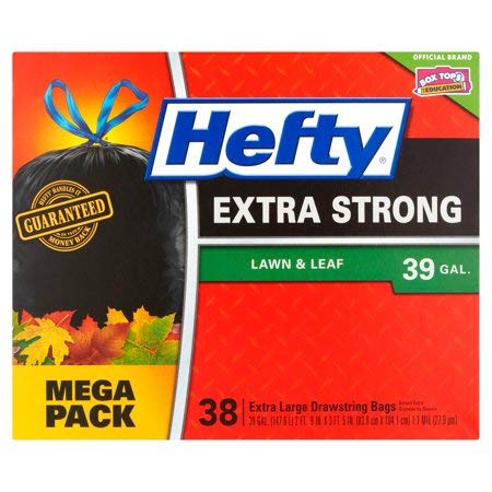 Hefty Strong Large Trash/Garbage Bags (Lawn/Yard, Drawstring, 39 Gallon Bags, 38 Count) (2 Pack(38 Count))