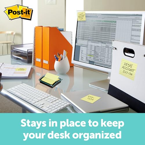 Post-it Note Dispenser, Sticky Note Holder, Black Base, Clear Top, Includes 50 Sheets of 3 in x 3 in Canary Yellow Pop-Up Notes, Classroom or Office Supplies