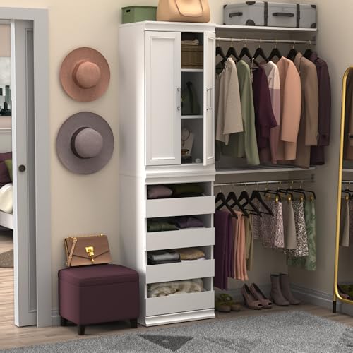 ClosetMaid Modular Storage Unit with 4 Drawers, Wood Closet Organizer, Stacking, Full Backer, Storage, Decorative Trim, White